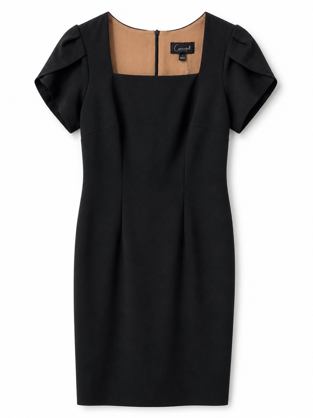 Connected Apparel NWT Black Sheath Dress Puff Cap Sleeves women’s size 4 NEW